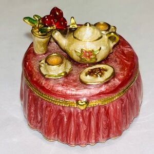 MONET Pink and Gold enamel Decorative Trinket Box